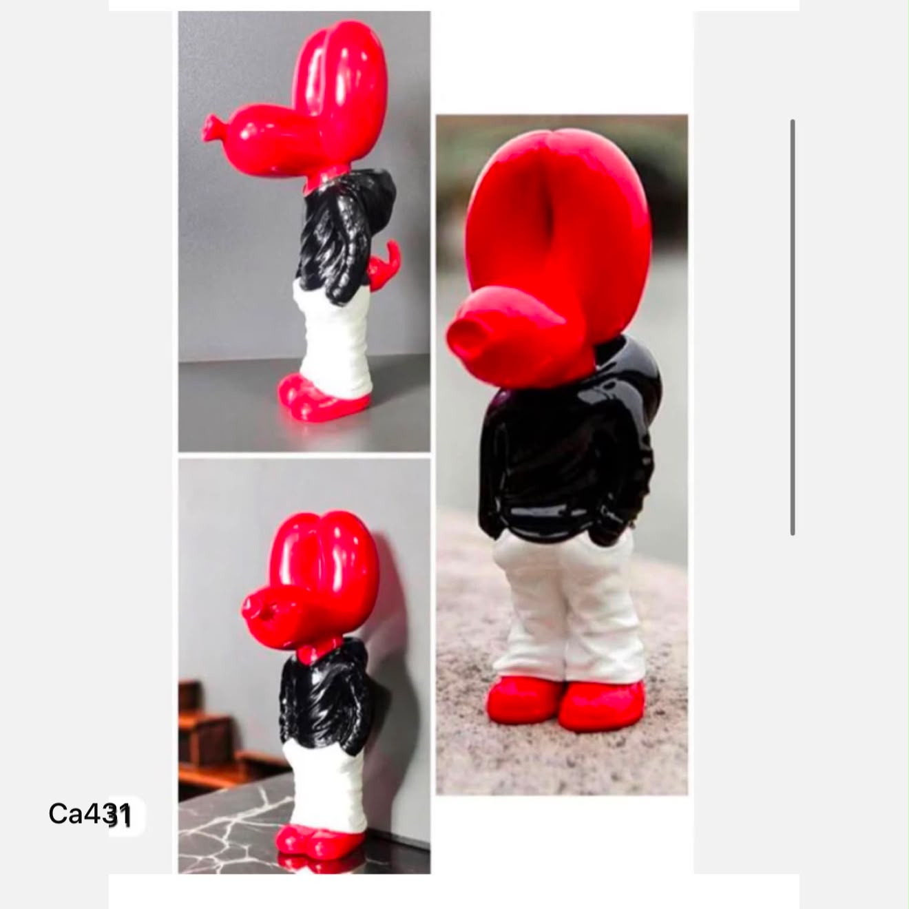 Articulo decorativo perro globo rojo manos en bolsillos 14cm* 12cm* 22cm